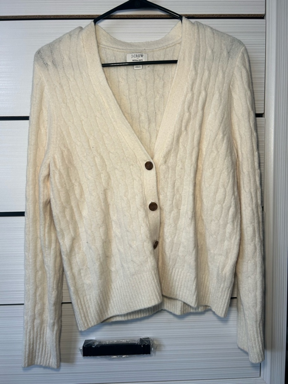 J. Crew Cream Cable-Knit V-Neck Button Cardigan